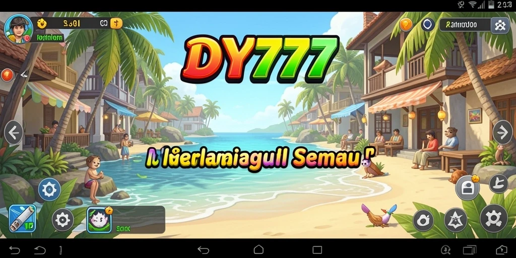 Screenshot utama DY777 menampilkan gameplay yang ceria dan penuh warna.