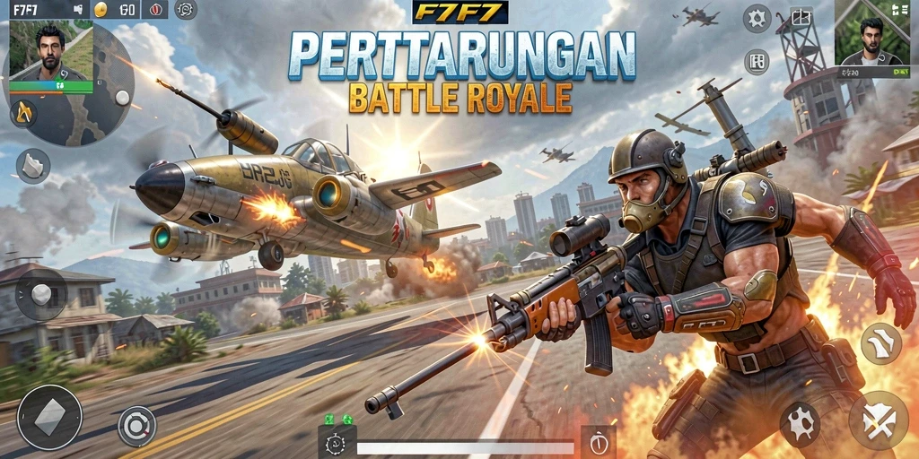 Gameplay seru di F7F7 dengan pertarungan intens di arena Battle Royale.