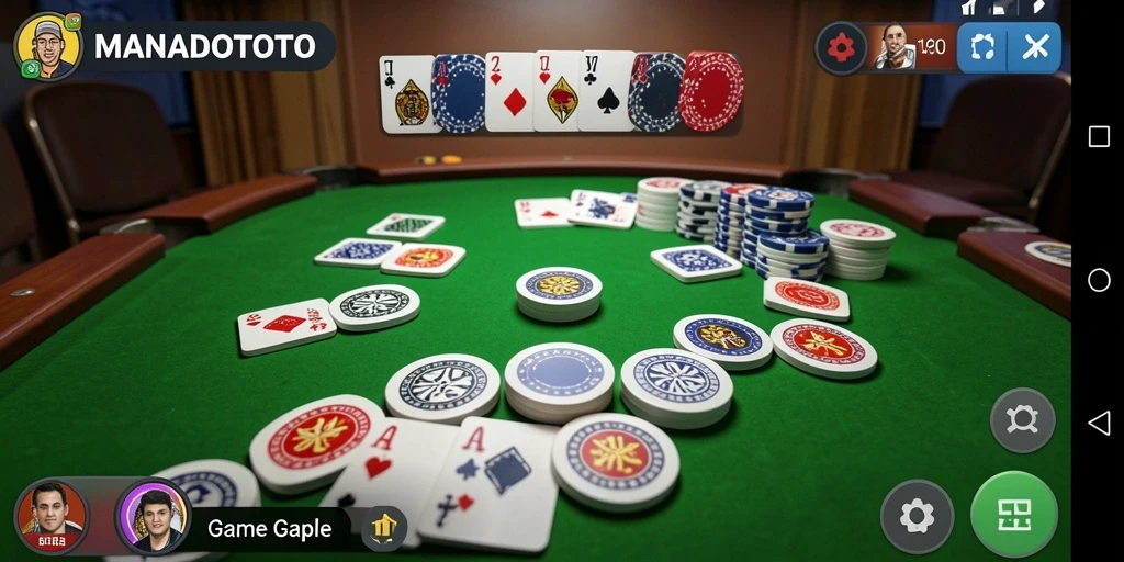 Screenshot utama MANADOTOTO menampilkan gameplay Gaple yang intens.