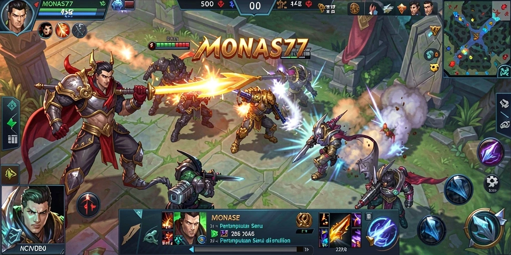 Screenshot gameplay MOBA dari MONAS77 yang penuh aksi dan strategi.