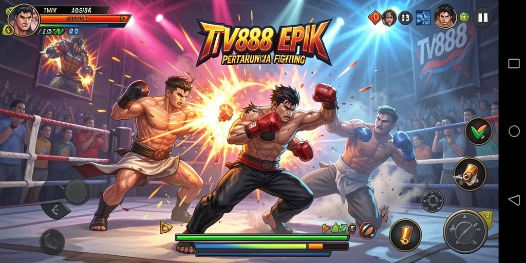 Tangkapan layar menunjukkan aksi pertarungan seru dalam TV888.