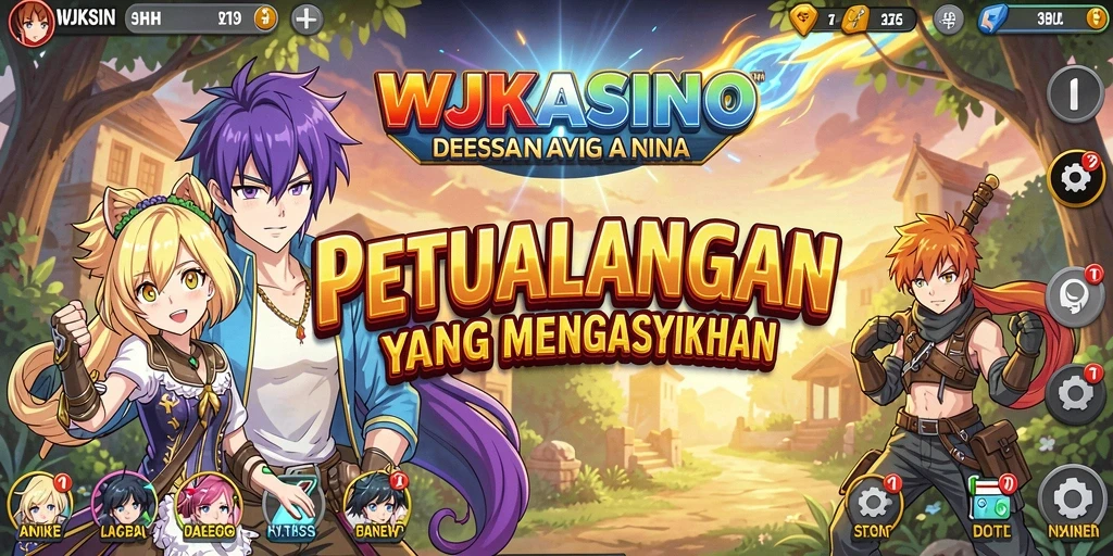 Tangkapan layar gameplay WJKASINO dengan karakter anime yang ceria.